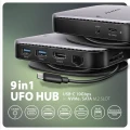 AXAGON HMC-UFO Wieloportowy hub USB 9in1, 10Gbps, 2x USB-A, HDMI 4K/60Hz, M.2 NVMe/SATA, audio, PD 100W, SD/microSD, GLAN, 65cm USB-C kabel