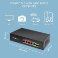 Qoltec Przełącznik sieciowy SWITCH FAST ETHERNET PoE 4x RJ45 PoE 1x RJ45Uplink 1x SFP | 65W | 1000 Mb/s