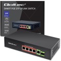 Qoltec Przełącznik sieciowy SWITCH FAST ETHERNET PoE 4x RJ45 PoE 1x RJ45Uplink 1x SFP | 65W | 1000 Mb/s