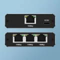 Qoltec Rozdzielacz Splitter Ethernet mini SWITCH 1x3 RJ45 | 1000Mb/s |  USB-C | Aluminium