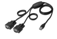 Digitus Kabel adapter USB-A 2.0 męski do 2x RS232 (DB9) męski | Chipset FTDI FT2232H | Czarny | Mocowanie na śruby | 1.5m
