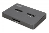 Digitus Stacja dokująca dysków | USB-C 3.2 Gen2 10Gbps | SSD M.2 NVMe + SATA (max. 2x 4TB) | Czytnik kart SD-Express 7.1 (max. 2TB) | Czarna