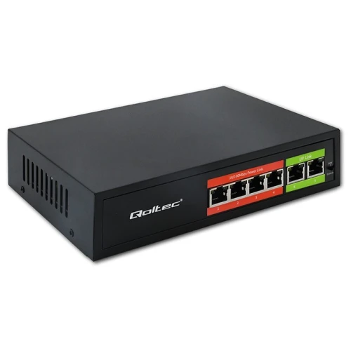 Qoltec Przełącznik sieciowy SWITCH FAST Ethernet PoE | 4x RJ45 |  2x    RJ45 Uplink | 65W | 10/100Mb/s