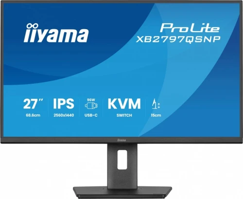 IIYAMA Monitor  27 cali XB2797QSNP-B1 IPS,QHD,USB-c Dock 96W,HDMI, 350cd,1ms, DP, DisplayPort x1 (Daisy Chain MST max. 2560 x1440), USB HUB x4, RJ45