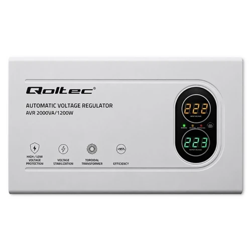 Qoltec Stabilizator napięcia AVR 2000VA | 1200W | Toroidalny transformator