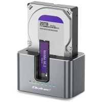 Qoltec Stacja dokująca 2w1 HDD SSD | SATA | M.2 NVMe | Klonowanie |     USB-C | 10Gb/s | 28TB