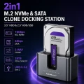 Qoltec Stacja dokująca 2w1 HDD SSD | SATA | M.2 NVMe | Klonowanie |     USB-C | 10Gb/s | 28TB