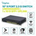 Digitus Przełącznik sieciowy niezarządzalny 10" 8x RJ45 2.5G, 1x SFP+ 10G, 60Gbps, metalowy, bez wentylatora, Plug&Play